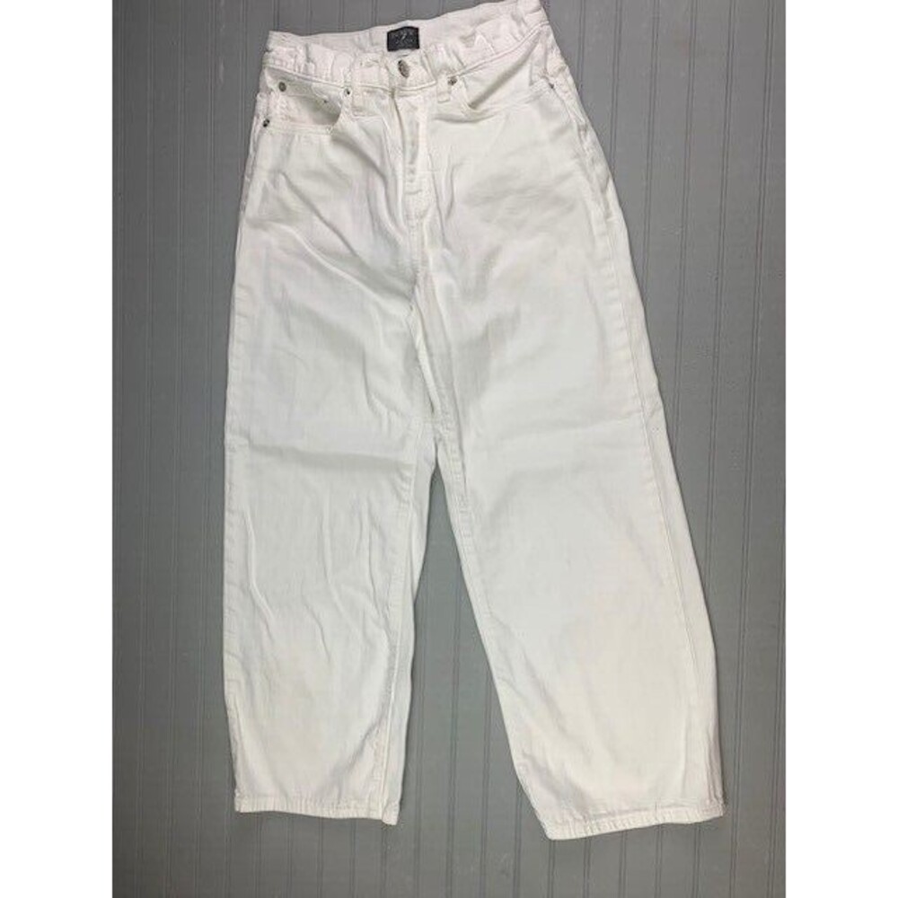 J Crew Size 25 Womens Jeans High Rise Slim Wide Leg Crop White Stretch
